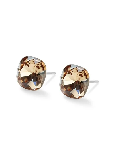 Seona Seona Sophia 10mm Cushion Cut Crystal Earrings – Hypoallergenic Stud Earrings for Women, Tarnish‑Free Stainless Steel Jewelry for Sensitive Ears - Light Colorado Topaz